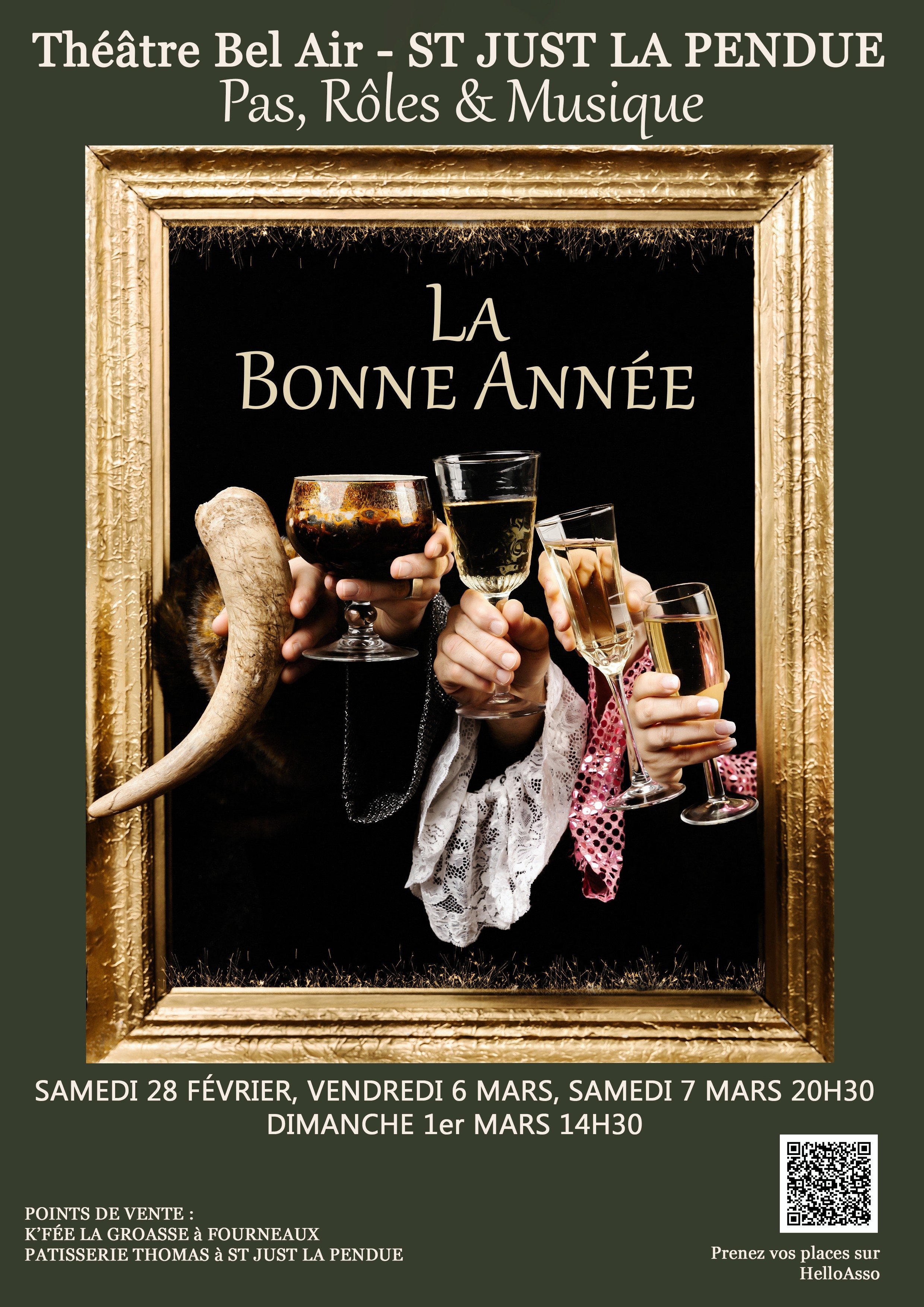 affiche des représentations pas, rôles et musique au théâtre Bel Air